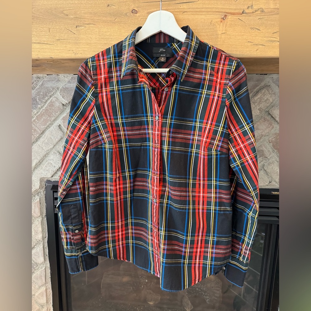 J. Crew Multicolor Plaid Blouse